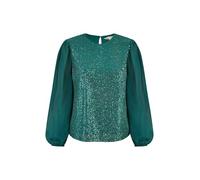 Yumi Green Sequin Top with Sheer Sleeves 10 Green