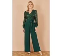 Yumi Green Sequin Wrap Over Jumpsuit Green 14