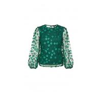 Yumi Green Sheer Sleeve Applique Flower Top