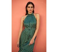 Yumi Green Spot Print Halter Midi Dress With Matching Belt Green