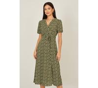 Yumi Green Spot Wrap Midi Tea Dress Green