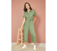 Yumi Women's Green Twill Viscose Utility Jumpsuit | Size: 14