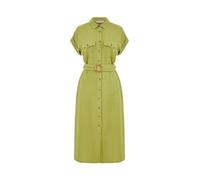 Yumi Green Viscose Linen Look Midi Shirt Dress with Wooden Belt (UK, Numeric, 12, Regular, Regular, Lime Green)