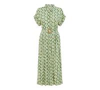 Yumi Green Viscose Midi Shirt Dress, Button-Up Design with Belt, 124cm Length (UK, Numeric, 14, Regular, Regular, Green)