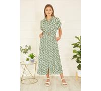 Yumi Green Viscose Midi Shirt Dress, Button-Up Design with Belt, 124cm Length (UK, Numeric, 14, Regular, Regular, Green)
