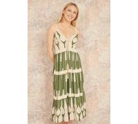 Yumi Green Viscose Paisley Print Lace Trim Midi Sun Dress Green