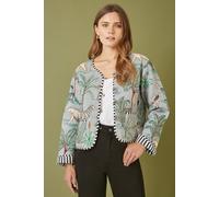 Yumi Women's Grey Animal Print Reversible Cotton Cropped Quilted Jacket | Size: 12 Yumi Grey 12