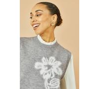 Yumi Women's Grey Knitted Flower Sleeveless Jumper Vest | Size: Small Yumi Grey S