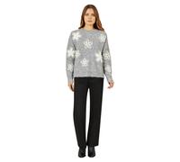 Yumi Grey Relaxed Jumper With Crochet Flowers Grey L