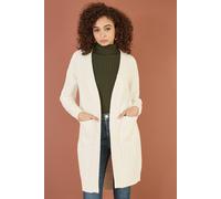 Yumi Ivory Cable Knit Edge To Edge Long Cardigan With Pockets Ivory S/M