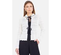 Yumi Women's Ivory Crochet Knitted Cardigan With Peter Pan Collar | Size: Large Yumi Ivory L