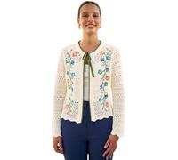 Yumi Women's Ivory Crochet Knitted Tie Front Cardigan With Floral Embroidery | Size: Large Yumi Ivory L