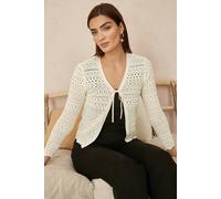 Yumi Ivory Crochet Tie Front Cardigan Ivory XL