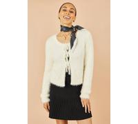 Yumi Women's Ivory Eyelash Fluffy Knit Bolero With Tie Front | Size: Medium Yumi Ivory M