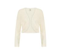 Yumi Eyelash Knit Ivory Cropped Bolero Cardigans for Women - Soft Long Sleeve Women’s Cardigans - Curved Open Front Shrug for Weddings & Special Occasions L White