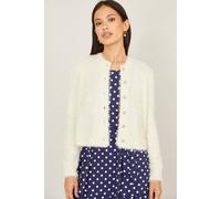 Yumi Ivory Eyelash Knitted Cropped Cardigan Ivory M