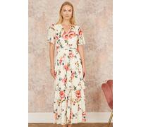 Yumi Women's Ivory Floral Mesh Tiered Maxi Dress | Size: 16 Yumi Ivory 16