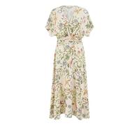 Yumi Ivory Floral Print Ruched Waist Midi Dress with Kimono Sleeves (UK, Numeric, 14, Regular, Regular, Beige)