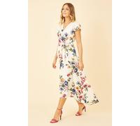 Yumi Ivory Floral Wrap Dip Hem Dress Ivory 22