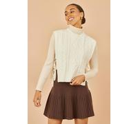 Yumi Ivory Flower Cable Knit Tie Side Pullover Ivory L