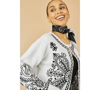 Yumi Women's Ivory Folk Embroidered Edge To Edge Cardigan | Size: Medium/Large Yumi Ivory M/L