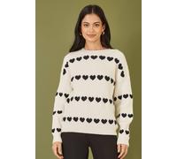 Yumi Women's Ivory Knitted Jumped With Heart Stripes | Size: Medium/Large Yumi Ivory M/L