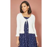 Yumi Ivory Tie Up Ribbed Cardigan With Frill Hem Ivory S