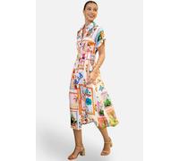 Yumi Ivory Tropical Postcard Print Relaxed Midi Shirt Dress In White White