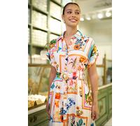 Yumi Ivory Tropical Postcard Print Relaxed Midi Shirt Dress Ivory