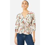 Yumi Women's Ivory Viscose Botanical Print Wrap Top in Warm White | Size: 10 Yumi Warm White 10