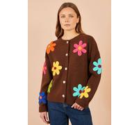 Yumi Knitted Flower Applique Cardigan In Brown Brown