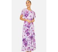 Yumi Women's Lavender Floral Print Frill Midi Dress in Lilac | Size: 10 Yumi Lilac 10