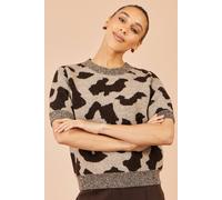 Yumi Leopard Intarsia Short Sleeve Jumper In Brown Brown