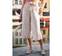 Yumi Linen Mix Cropped Trousers With Tie Belt In Natural Natural