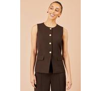 Yumi Long Line Button Wasitcoat Top In Brown Brown