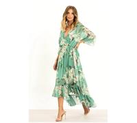 Yumi Mint Floral Kimono Sleeves Dip Hem Wrap Midi Dress Mint 16