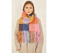 Yumi Multi Check Soft Tassel Scarf Multi One Size