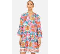 Yumi Multicolour Ikat Print Viscose Beach Tunic In Fuchsia Fuchsia