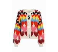 Yumi Women's Multi-colour Tie Front Heart Intarsia Cardigan | Size: Large Yumi Multicolor L