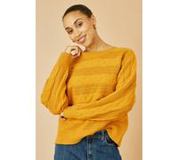 Yumi Women's Mustard Cable Knit Relaxed Fit Jumper | Size: Large Yumi Mustard L