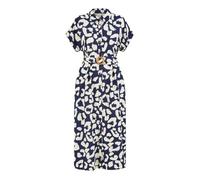 Yumi Navy Abstract Animal Print Relaxed Midi Shirt Dress with Belt (UK, Numeric, 8, Regular, Regular, Navy)