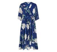 Yumi Navy Bird and Floral Print Midi Wrap Dress (UK, Numeric, 14, Regular, Regular, Navy)