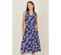 Yumi Women's Navy Blossom Print Mesh Stretch Midi Dress With Pockets | Size: 12 Yumi Navy 12