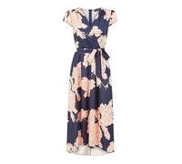 Yumi Navy Blossom Print Wrap Midi with Dipped Hem (Navy, 14)