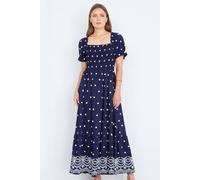 Yumi Women's Navy Border Hemline Smocked Maxi Dress | Size: 18 Yumi Navy 18