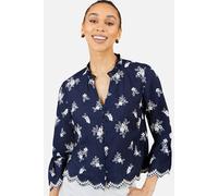 Yumi Women's Navy Broderie Shirt With Fluted Sleeves | Size: 8 Yumi Navy 8