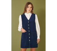 Yumi Navy Cord Button Through Pinafore Dress with Pockets (UK, Numeric, 16, Regular, Regular, Navy)