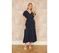 Yumi Navy Cotton Broderie Anglaise Wrap Midi Dress Navy 14