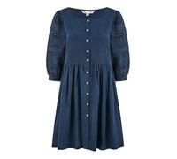 Yumi Navy Cotton Tunic With Broderie Anglaise Puff Sleeves (UK, Numeric, 14, Regular, Regular, Navy)