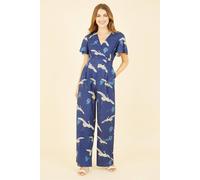 Yumi Navy Crane Print Angel Sleeve Jumpsuit Navy 8